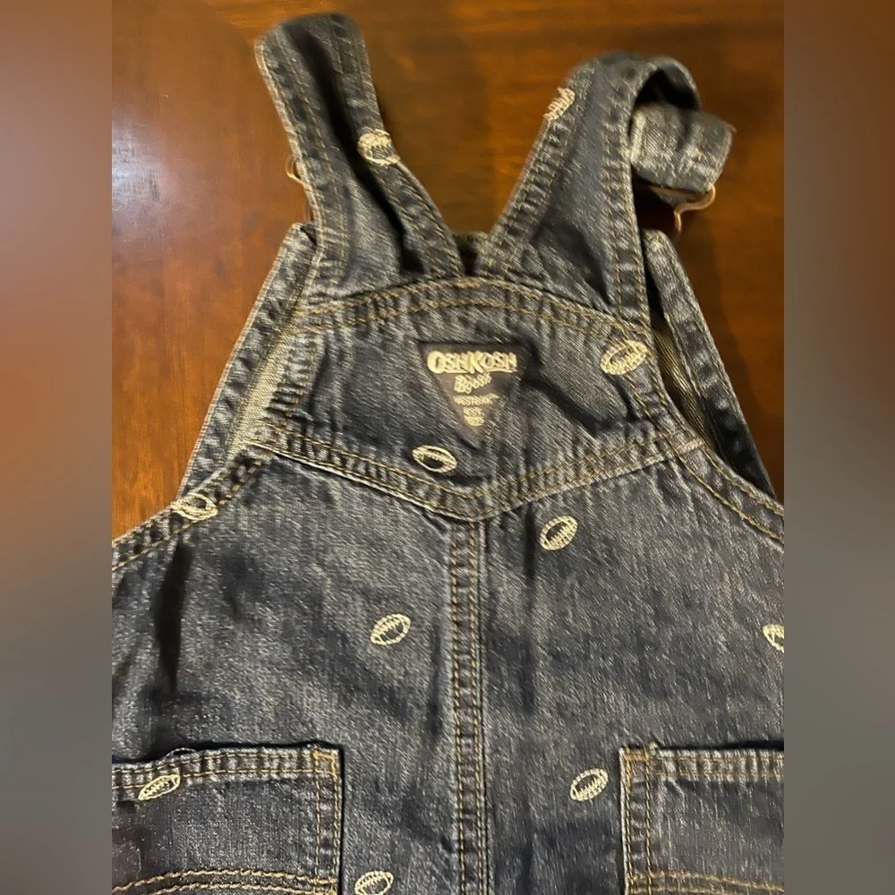 OshKosh B’Gosh | Denim Overalls with Footballs | 18 mo